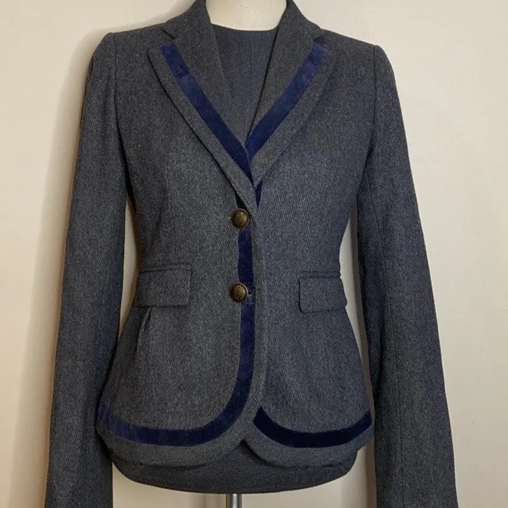 Women's Gray Blazer with Blue Accents
